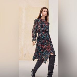 IRO Printed Long-Sleeve Asymmetric Dress